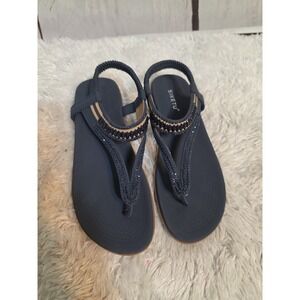 Siketu Blue Thong Sandals Slip‎ On Beaded Comfort Womens EU 39
